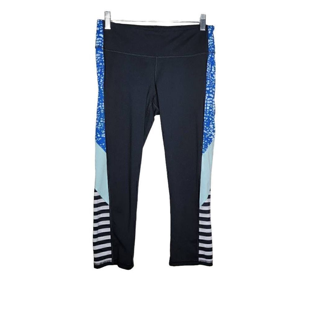 Champion DuoDry Mixed Pattern Stretch Crop Leggings Black Blue Medium